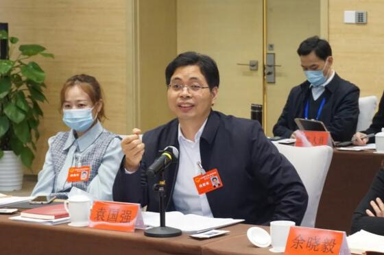 省人大代表、江蘇國(guó)強(qiáng)董事長(zhǎng)袁國(guó)強(qiáng)在審議會(huì)上發(fā)言