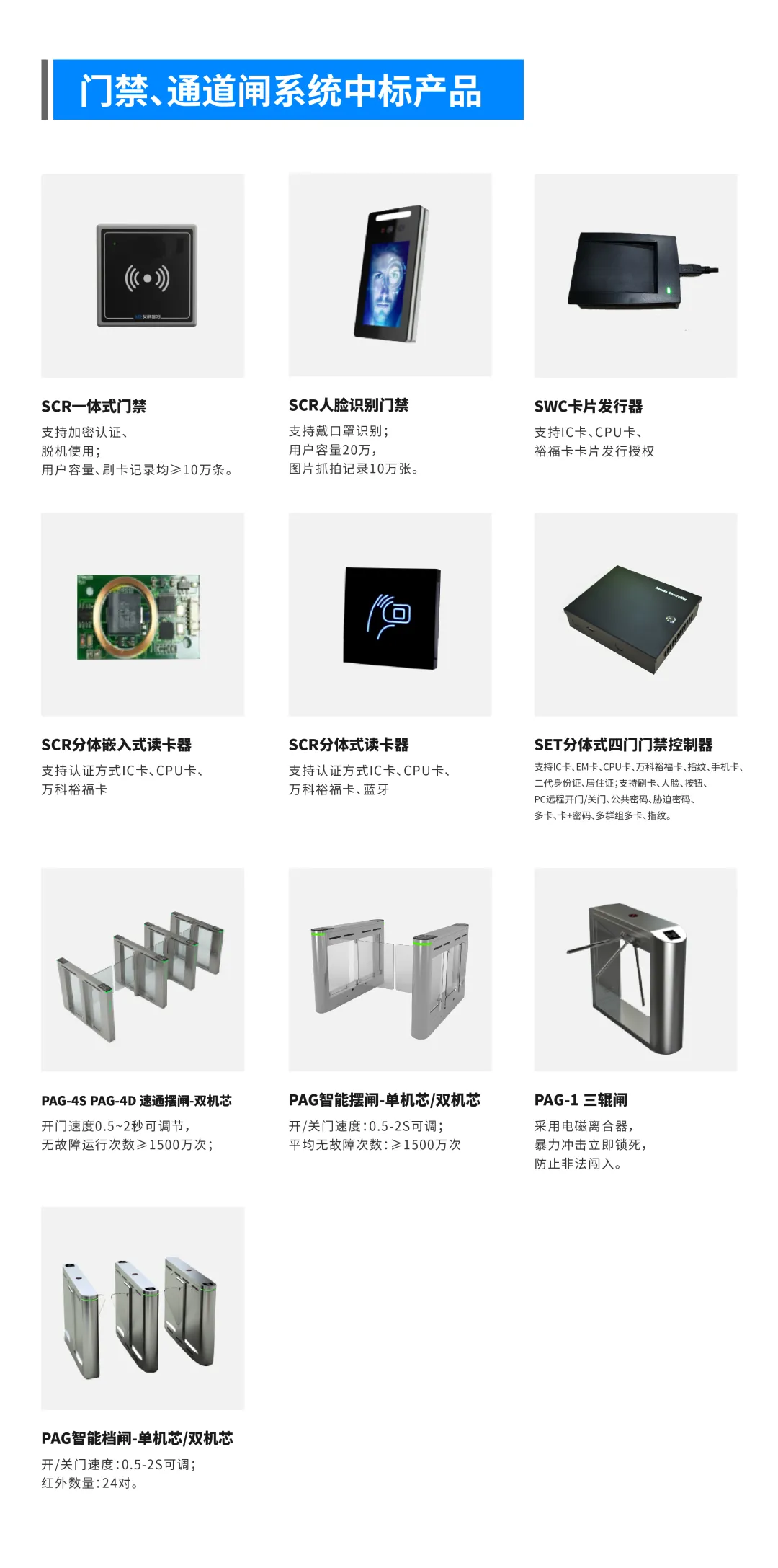 門禁、通道閘系統(tǒng)中標(biāo)產(chǎn)品